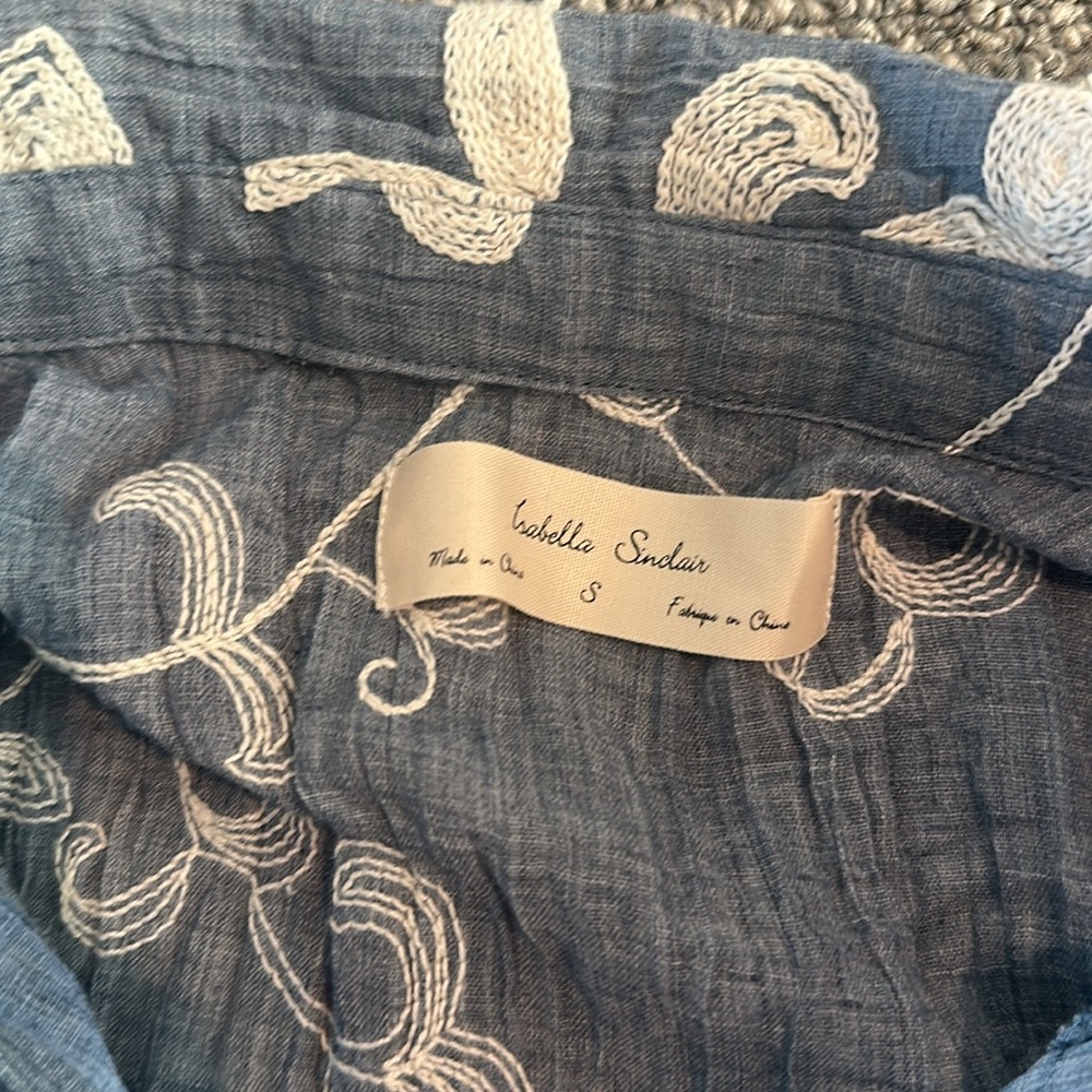 Anthropologie Isabella Sinclair Tillie Embroidered  Floral Blue Dress - Picture 10 of 12